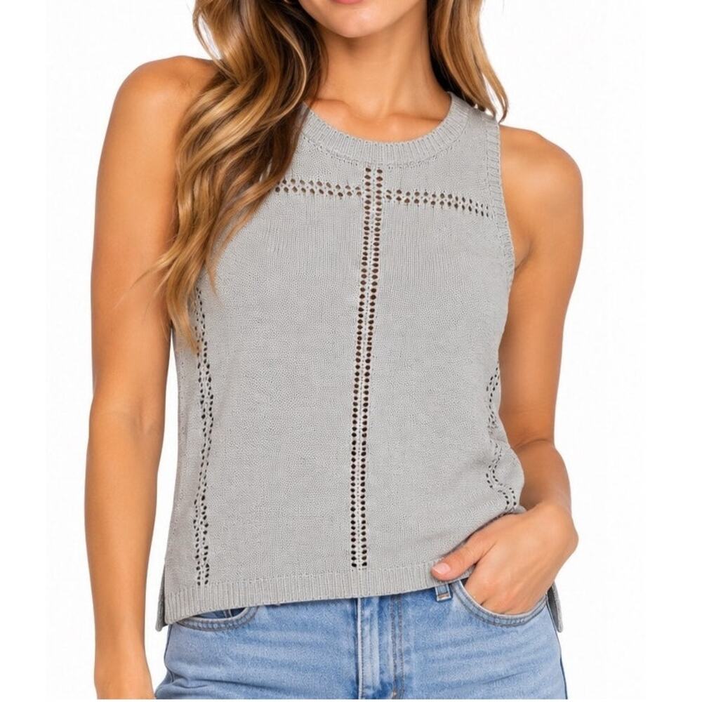 BB Dakota Gray Pointelle Knit Sweater Tank Top Size XS Grey Cropped Vest